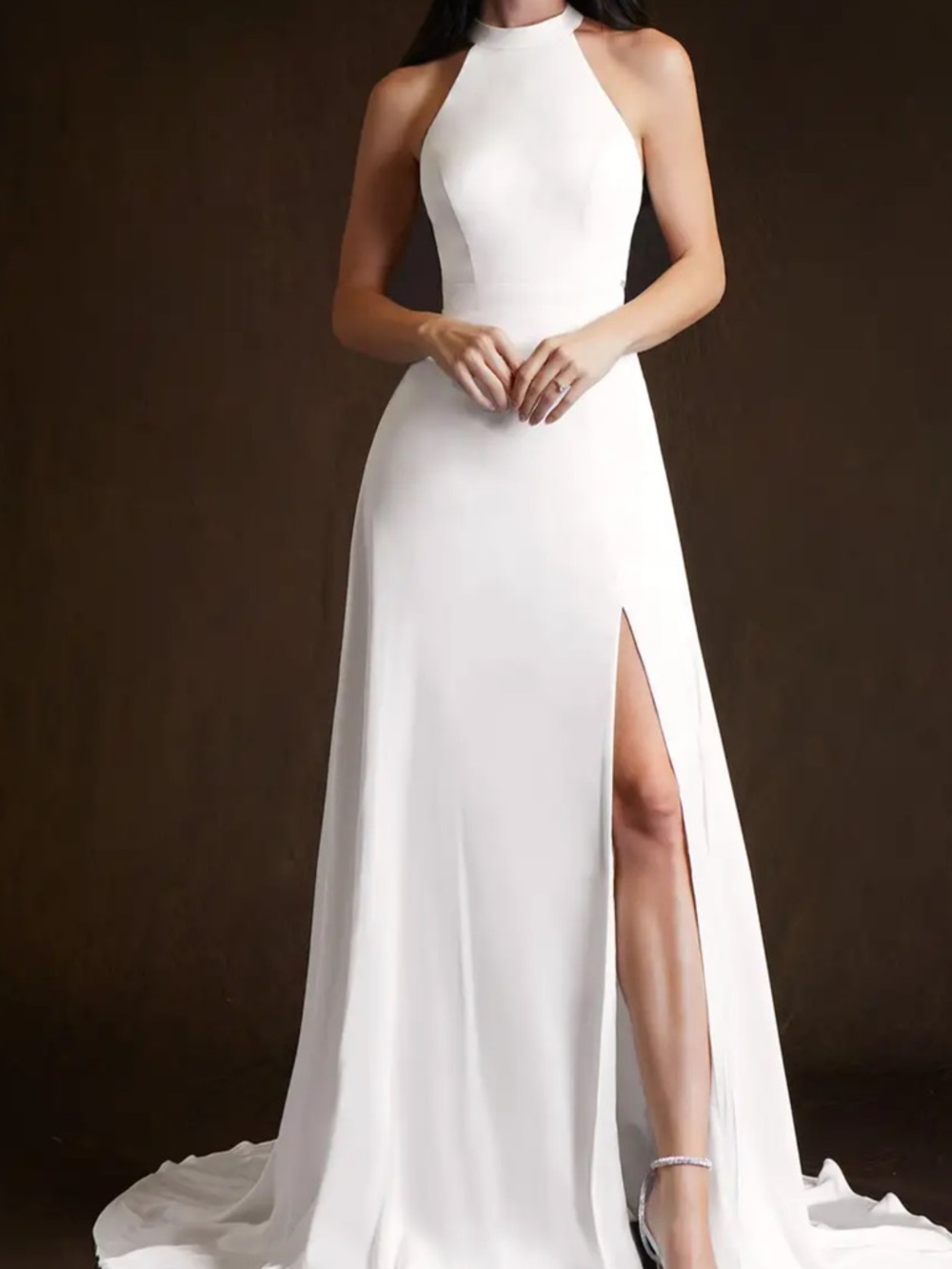 NWT Azazie White Halter Wedding Gown with High Slit